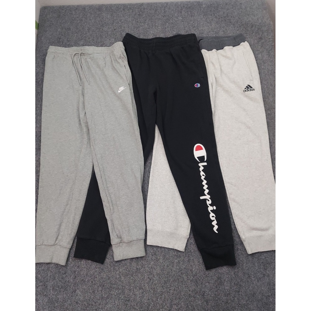 Lot 3 NIKE ADIDAS CHAMPION Jogger Sweat Pants Mens Medium Fleece Gym Workout